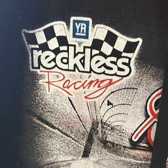 Young & Reckless Mens Large Slingshot Hoodie Black Racing Graphic Print NWOT - Picture 2 of 6